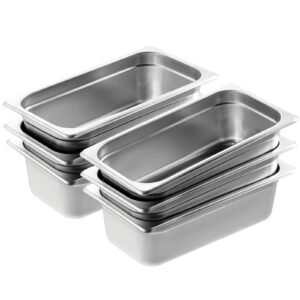6 Pack Hotel Pans, 1/3 Size Anti-Jam Steam Pan, 0.8mm Thick Stainless Steel Restaurant Steam Table Pan, 4-Inch Deep Commercial Table Pan, Catering Storage Food Pan, for Industrial & Scientific