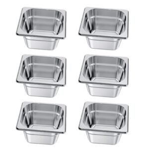 6 Pack Stainless Steam Hotel Pans, 1/6 Size Table Steam Pan, 4 Inch Deep, Anti Jam Restaurant Supplies Reusable Rustproof Catering Storage for Home, Party, Restaurant, Hotel, Buffet