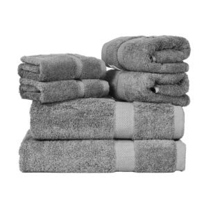 6-Piece Towel Set, 600 GSM 100% Cotton Towels for Bathroom, 2 Bath Towels, 2 Hand Towels and 2 Washcloths, Highly Absorbent & Quick Drying Bathroom Towels for Bathroom, Gym, Hotel, and Spa