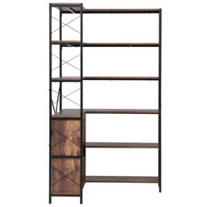 6 Tier Corner Bookshelf, 70" Tall Corner Bookcase with Storage Cabinet, 2 Barn Doors & 10 Storage Shelves, Farmhouse L Shaped Corner Display Shelf for Bedroom, Living Room, Office