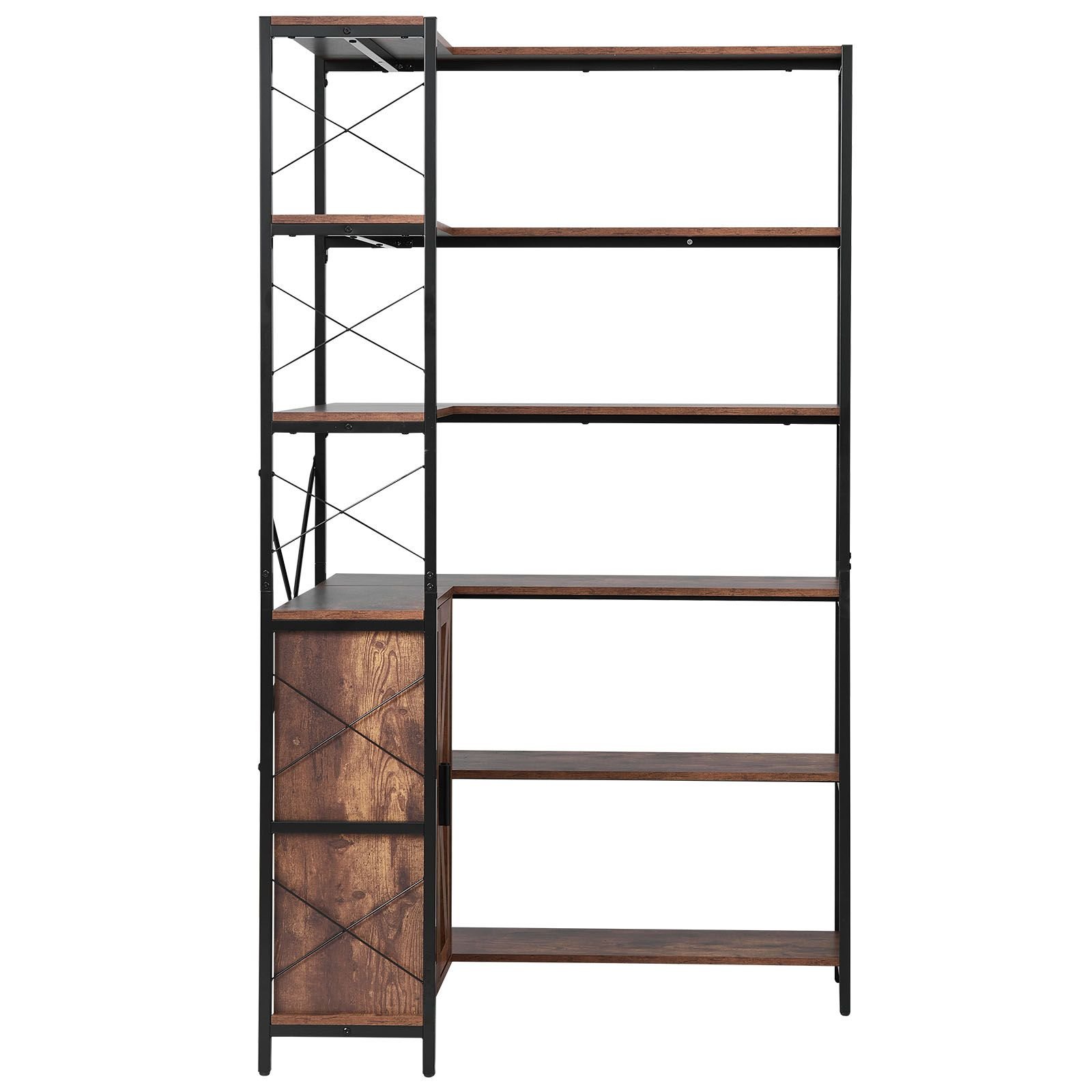 6 tier corner bookshelf 70 tall corner bookcase with storage cabinet 2 barn doors 10 storage shelves farmhouse l shaped corner display shelf for bedroom living room office.jpg