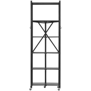 6 tier foldable storage shelf 24w x 12d x 72h inch folding metal rack shelving unit no assembly organizer shelf with 5 wheels 4 hooks for pantry kitchen garage basement black 2.jpg