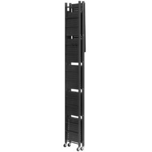 6-Tier Foldable Storage Shelf, 24W x 12D x 72H Inch Folding Metal Rack Shelving Unit, No Assembly Organizer Shelf with 5 Wheels & 4 Hooks for Pantry, Kitchen, Garage, Basement, Black