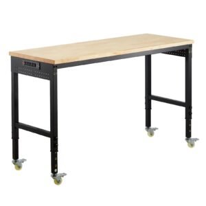 60 inch adjustable workbench 2000 lbs load work bench with power outlet wheels and pegboard heavy duty oak wood top work table for garage workshop office and home 1.jpg