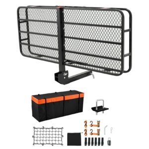 60" x 24" x 6", Hitch Cargo Carrier, 500 lbs Capacity Hitch Cargo Carrier with Cargo Net with Hook & Waterproof Cargo Bag, Folding Hitch Mount Cargo Carrier with Ratchet Straps, Fit for SUVs