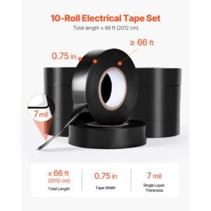 600v electrical tape 10 rolls 34 in x 66 ft general purpose pvc insulating wire 0 to 221 f flame retardant waterproof secure adhesion weather resistance for electrical equipment black 1.jpg