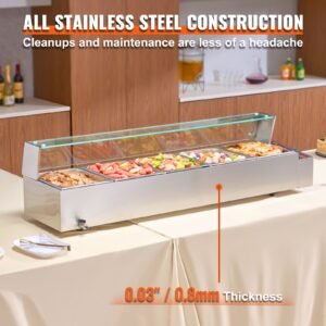 60qt commercial food warmer 5 pan electric steam table with glass cover 1500w countertop stainless steel buffet bain marie with 86 185 fahrenheit temp control 1.jpg
