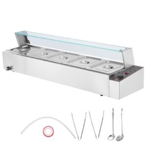 60qt commercial food warmer 5 pan electric steam table with glass cover 1500w countertop stainless steel buffet bain marie with 86 185 fahrenheit temp control 3.jpg