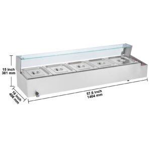 60qt commercial food warmer 5 pan electric steam table with glass cover 1500w countertop stainless steel buffet bain marie with 86 185 fahrenheit temp control 4.jpg