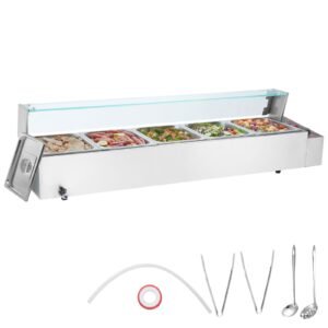 60qt commercial food warmer 5 pan electric steam table with glass cover 1500w countertop stainless steel buffet bain marie with 86 185 fahrenheit temp control 5.jpg
