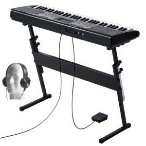 61 Key Digital Keyboard Piano, Lighted Keys, Electric Portable Piano with Adjustable Stand 600 Tones 500 Rhythms Built-In Speakers Sustain Pedal Headphones, USB MIDI for Beginners