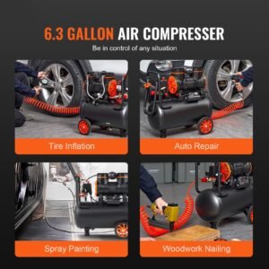 6.3 Gallon Air Compressor, 2 HP 3.35 CFM@90PSI Air Compressors with Max. 116PSI Pressure, Oil Free Compressor Tank for Auto Repair, Tire Inflation, Spray Painting, Woodwork Nailing