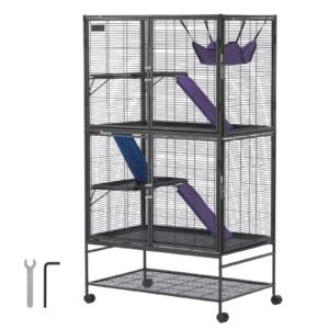 64.6" Rolling Metal Ferret Cage, Large 4-Tier Cage, Small Animal Cage with Ramps & Tray, Easy to Set up for Pet Rats, Hamster, Guinea Pig, Chinchilla, Squirrel, Hedgehogs, Bunny