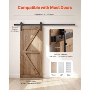 66ft sliding barn door hardware kit 330 lbs weight capacity compatible with 36 40 inches width 1 38 to 1 34 inches thickness single sliding barn door durable track j shape roller black 5.jpg