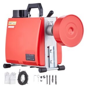 66FT x 5/8 Inch Drain Cleaner Machine, 250W Electric Sewer Snake Auger Manual Feed - with 7 Cutters, 2 Steel Cables (66' x 5/8" and 15' x 3/8")& CW/CCW Control for 1.6" to 4" Pipes
