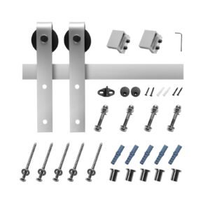 6FT Sliding Barn Door Hardware Kit, 330 LBS Weight Capacity, Compatible with 36 Inches Max Width & 1-3/8 to 1-3/4 Inches Thickness Single Sliding Barn Door, Durable Track & J-shape Roller Silver