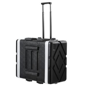 6U Rack Case, Standard 19 in Depth, Server Rack Cabinet with ABS Construction Wheels Heavy-Duty Twist Butterfly Latches, Detachable Front & Back Panels, for Amps, Mixers, Microphone Receivers