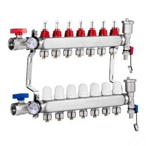 7-Branch Radiant Heat Manifold, 1/2" PEX Tubing Manifold, Stainless Steel PEX Manifold for Hydronic Radiant Floor Heating, Radiant Heat PEX Manifold Kit with 1/2" Adapters Included
