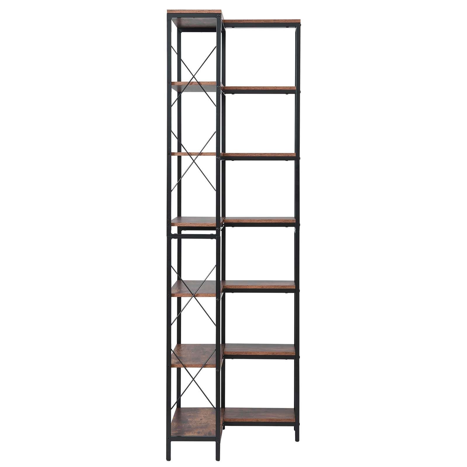 7 tier corner bookshelf 79 tall corner bookcase with heavy duty metal frame wooden shelves industrial reversible l shaped corner display shelf for bedroom living room office.jpg