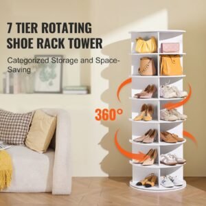 7 tiers rotating shoe rack tower 360spinning shoe display revolving shoe rack storage round carousel lazy susan shoe rack organizer ideal for bedroom living room entryway white 1.jpg