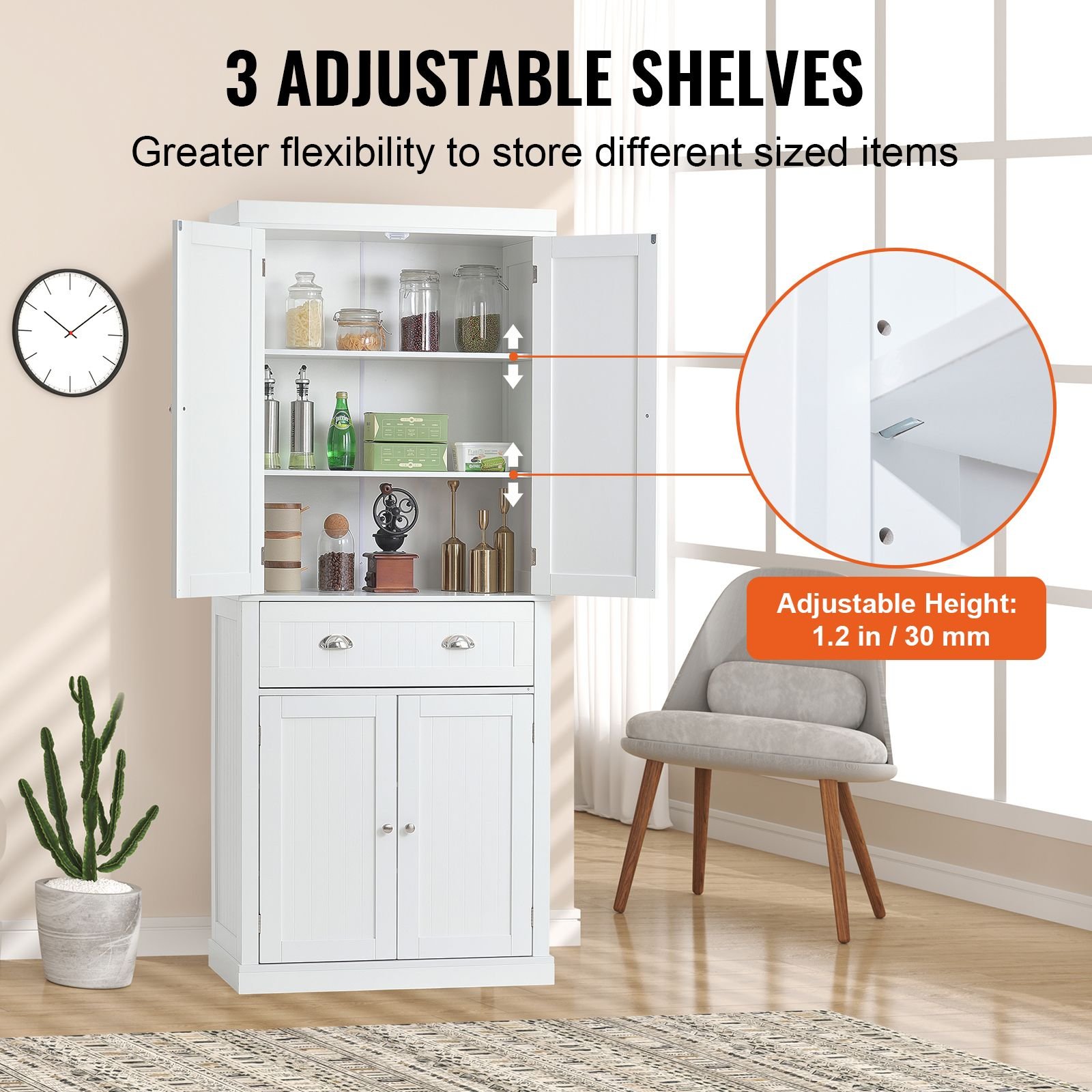 72 kitchen pantry storage cabinet freestanding utility cabinets with doors drawer and 3 adjustable shelves tall food buffet pantries for kitchen living room dinning room laundry white.jpg