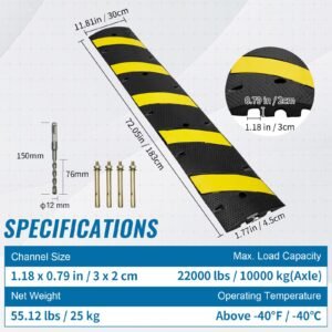 72 rubber speed bump dual channel supports up to 22000 lbs durable traffic speed hump with bright yellow reflective strip includes 4 expansion screws drill for asphalt concrete grav 4.jpg