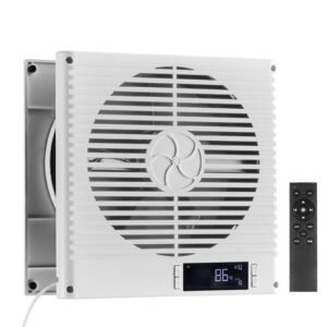 7.5 inch room to room fan, 2 in 1 305 cfm through wall fan with remote control & two way airflow, 10 speed ventilation quiet vent for kitchen, living & laundry room workshop
