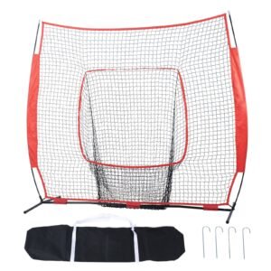 7x7 ft Baseball Softball Practice Net, Portable Baseball Training Net for Hitting Batting Catching Pitching, Backstop Baseball Equipment Training Aids with Carry Bag and Strike Zone