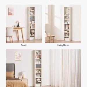 8 tiers narrow bookshelf 71 in wooden tall open bookcase with height adjustable shelf freestanding display storage floor bookcase bookshelf for library bedroom living room office white 5.jpg