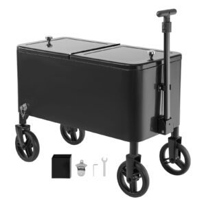 80 Quart Rolling Ice Chest Cart, with 2-Stage Telescopic Pull Handle and 2 Swivel Casters, Portable Table Beach Patio Party Bar Cold Drink Beverage, Outdoor Park Cart on Wheels, Black
