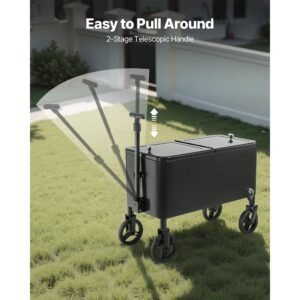 80 quart rolling ice chest cart, with 2 stage telescopic pull handle and 2 swivel casters, portable table beach patio party bar cold drink beverage, outdoor park cart on wheels, black