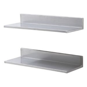 8.6" x 24" Stainless Steel Shelf, Wall Mounted Floating Shelving with Backsplash, 44 lbs Load Capacity Commercial Shelves, Heavy Duty Storage Rack for Restaurant, Kitchen, Bar, Home, and Hotel