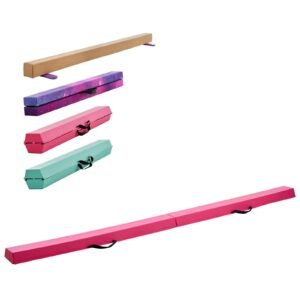 8FT Folding Balance Beam for Kids, 200LBS Stable Support Gymnastics Floor Beam with Non-Slip Mats, Gymnastics Training Equipment with Anti-Slip Bottom and Carrying Bag for Home Gym, Pink