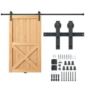 8FT Sliding Barn Door Hardware Kit, 330LBS Loading Heavy Duty Barn Door Track Kit for Single Door, Fit 3.7-4.3FT Wide and 1.3"-1.8" Thick Door Panel, with Smooth & Silent Pulley (J Shape)