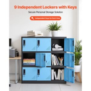9 doors metal locker lockable steel storage cabinet 66 lbs loading capacity 2 keys for each door 3 tiers employee lockers for office school gym easy assembly 354 x 177 x 37 in black 1.jpg