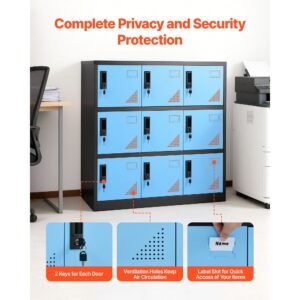 9 doors metal locker lockable steel storage cabinet 66 lbs loading capacity 2 keys for each door 3 tiers employee lockers for office school gym easy assembly 354 x 177 x 37 in black 4.jpg