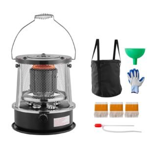 9000 BTU Portable Kerosene Heater & Stove, 2 in 1 Non-Electric Indoor Outdoor Heater with Adjustable Height & Flame & Easy Storage,for Camping, Hunting, Cooking, Home, Garage, Black