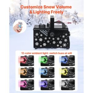 900w snow machine with 9 led rgb lights, 12 led lighting colors, and wireless remote, handheld/hanging outdoor snowflake machine fake snow machines with 1l tank for christmas party