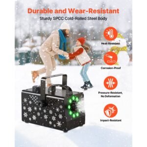 900w snow machine with 9 led rgb lights, 12 led lighting colors, and wireless remote, handheld/hanging outdoor snowflake machine fake snow machines with 1l tank for christmas party