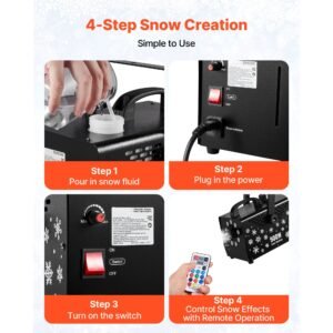 900w snow machine with 9 led rgb lights, 12 led lighting colors, and wireless remote, handheld/hanging outdoor snowflake machine fake snow machines with 1l tank for christmas party