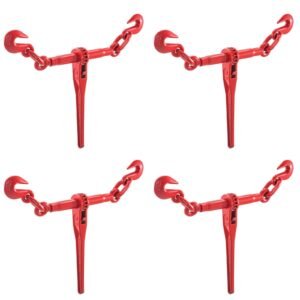 9215LBS 3/8" – 1/2" Ratchet Binders 9,215 LBS Secure Working Load, G70 Hooks and Adjustable Length, for Grade 70-80 Chains, Tie Down, Hauling, Towing, 4-Pack, Red