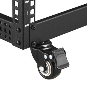 9U Open Frame Server Rack, 23''-40'' Adjustable Depth, Free Standing or Wall Mount Network Server Rack with 360° Casters, Heavy Duty 4 Post Holds All Your Networking IT Equipment AV Gear Router