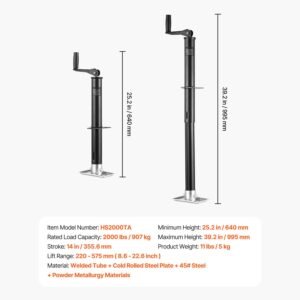 a frame trailer jack 2000 lbs dynamic load capacity trailer jack stand with handle rectangular footpad 15 inch vertical travel suitable for rv horse utility trailers yacht trailers 1.jpg