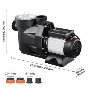 above ground pool pump 2 hp 135 gpm max flow single speed swimming pool pump 220v 3450 rpm 61 ft max head lift with pp shell strainer basket 122 fahrenheit max water temp no plug 1.jpg
