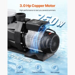 above ground pool pump 3 hp 149 gpm max flow single speed swimming pool pump 220v 3450 rpm 42 ft max head lift with pp shell strainer basket 122 fahrenheit max water temp no plug 2.jpg
