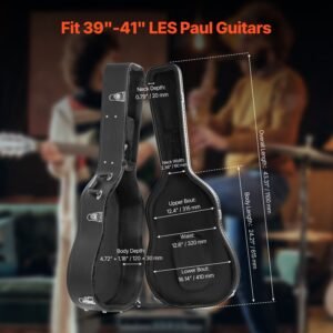 acoustic guitar hard case, 43.31 in gourd shaped guitar hard case, with lock latch key handle, pvc padding soft lining water resistant hard shell guitar case, for 39 41 in acoustic guitar, black