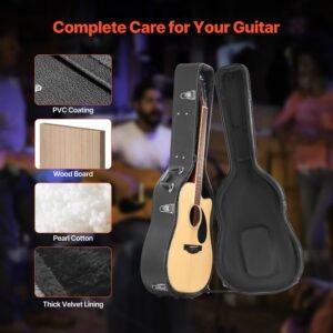 acoustic guitar hard case, 43.31 in gourd shaped guitar hard case, with lock latch key handle, pvc padding soft lining water resistant hard shell guitar case, for 39 41 in acoustic guitar, black