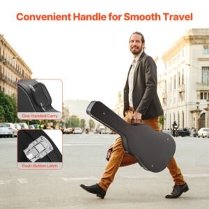 acoustic guitar hard case, 43.31 in gourd shaped guitar hard case, with lock latch key handle, pvc padding soft lining water resistant hard shell guitar case, for 39 41 in acoustic guitar, black
