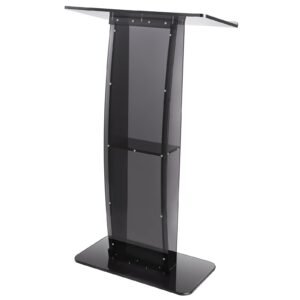 Acrylic Podium, 47" Acrylic Podium Stand with Wide Reading Surface & Storage Shelf, Floor-standing Clear Pulpits Acrylic for Church Office School, Black
