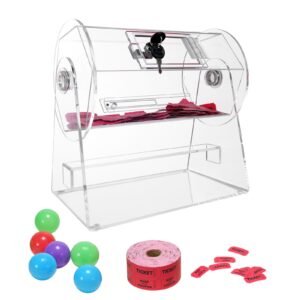 Acrylic Raffle Drum, Professional Raffle Ticket Spinning Cage with 2 Keys, Transparent Lottery Spinning Drawing, Holds 2500 Tickets or 100 Raffle Balls,Raffle Ticket Box for Lottery Games Bingo